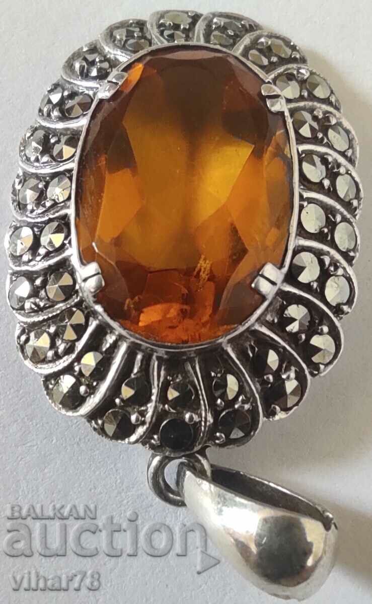 MASSIVE SILVER PENDANT WITH HUGE ZIRCONIA AND MARCAZITE - 6 MASSIVE SILVER PENDANT WITH HUGE ZIRCONIA AND MARCAZITE - 6