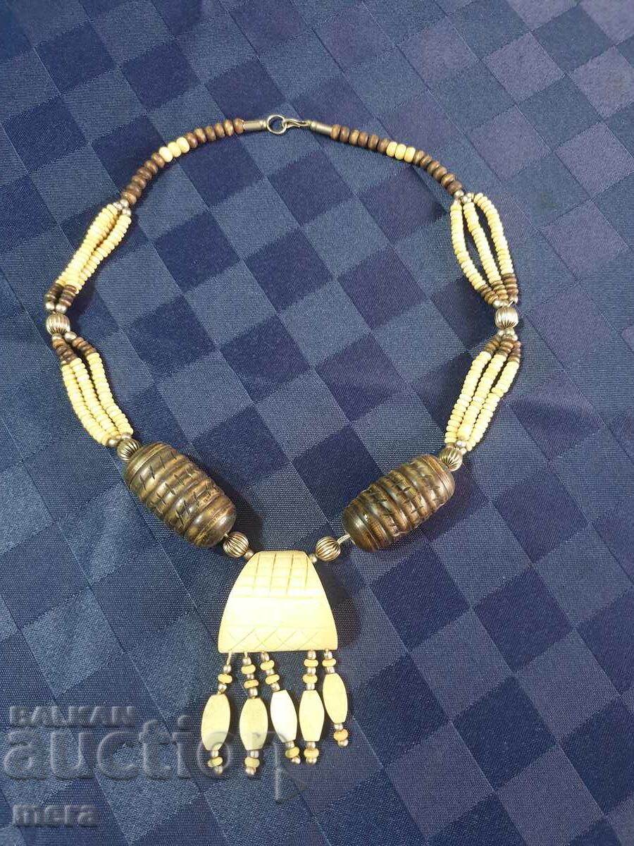 Ivory and exotic wood necklace