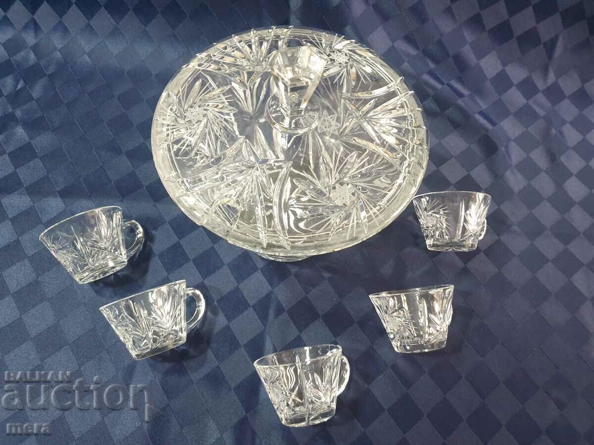 Голям кристален съд и чаши за боле - 6 Голям кристален съд и чаши за боле - 6