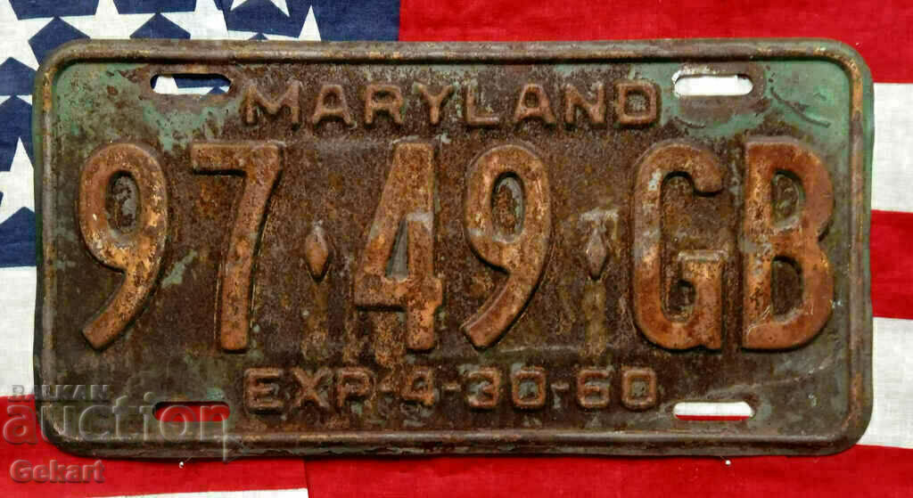 US License Plate MARYLAND 1960