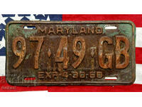 US License Plate MARYLAND 1960
