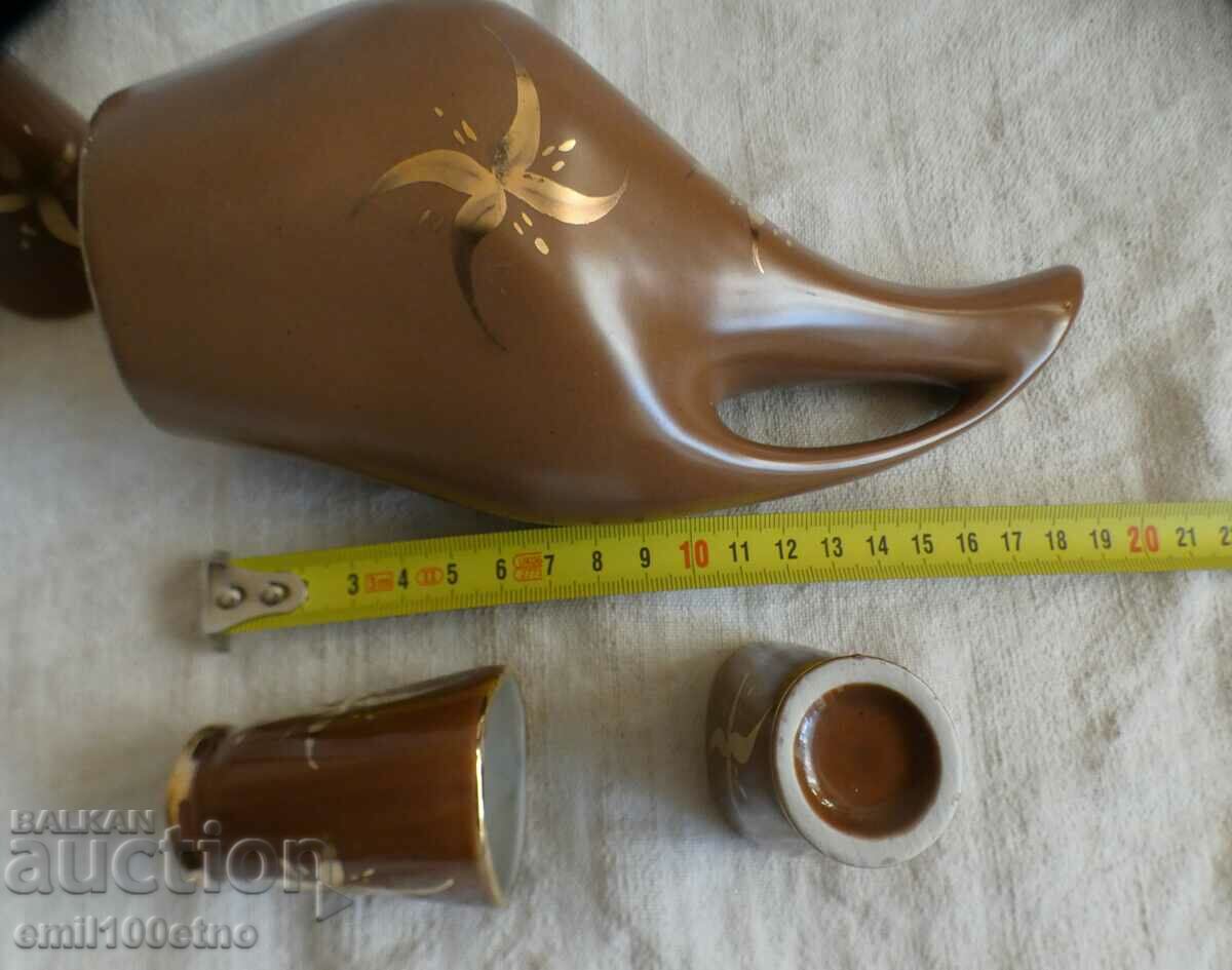 Service for heated brandy jug with 5 cups old Bulgarian porcelain - 7 Service for heated brandy jug with 5 cups old Bulgarian porcelain - 7