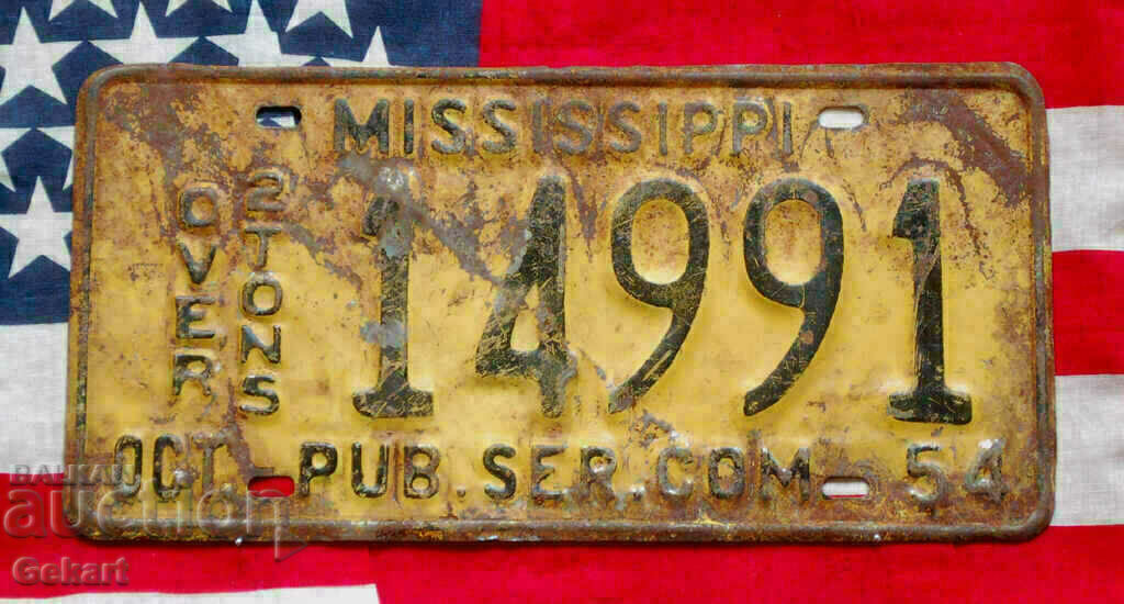 US License Plate MISSISSIPPI 1954