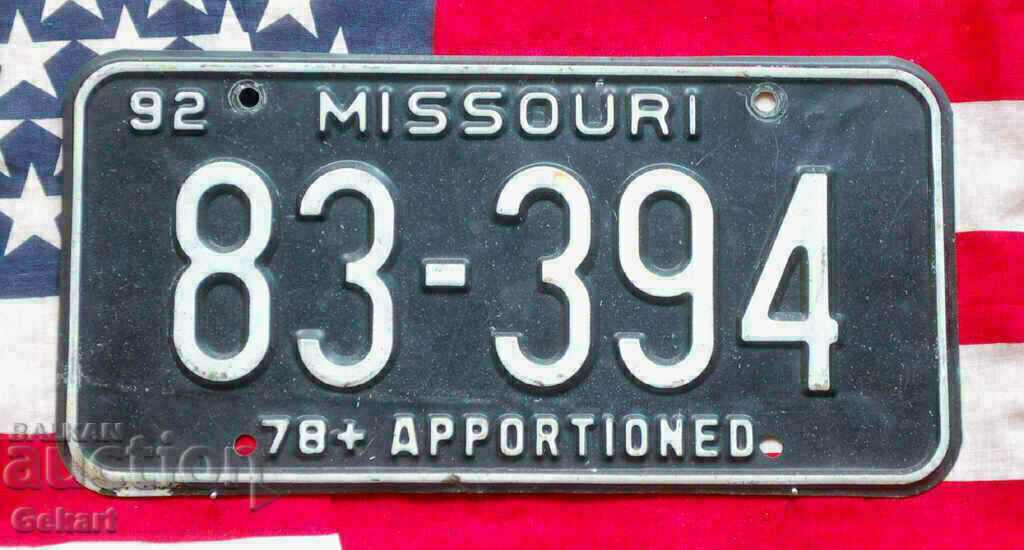 Американски регистрационен номер Табела MISSOURI 1992