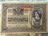 Австроунгария 10000 крони 1918 банкнота голям формат