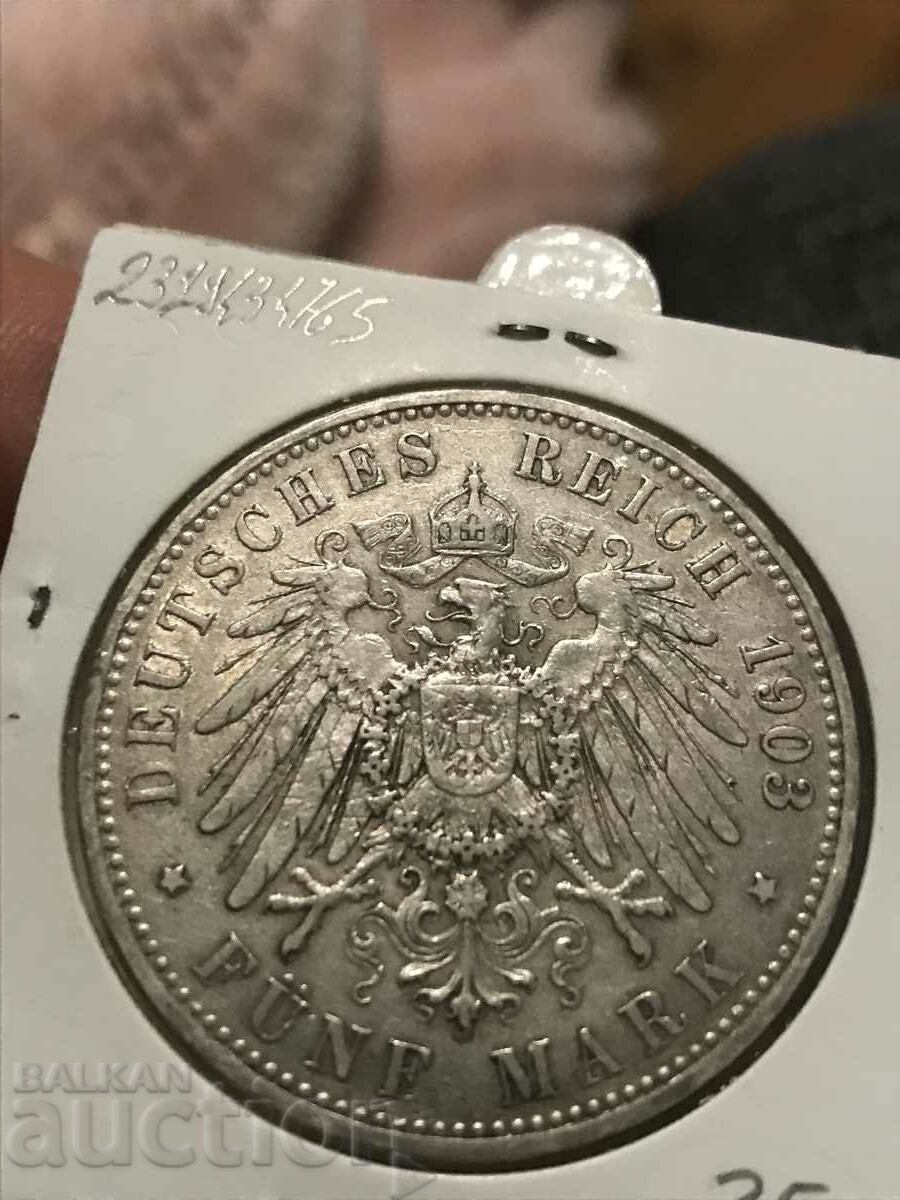 Germany Prussia 5 Marks 1903 Wilhelm ll Silver