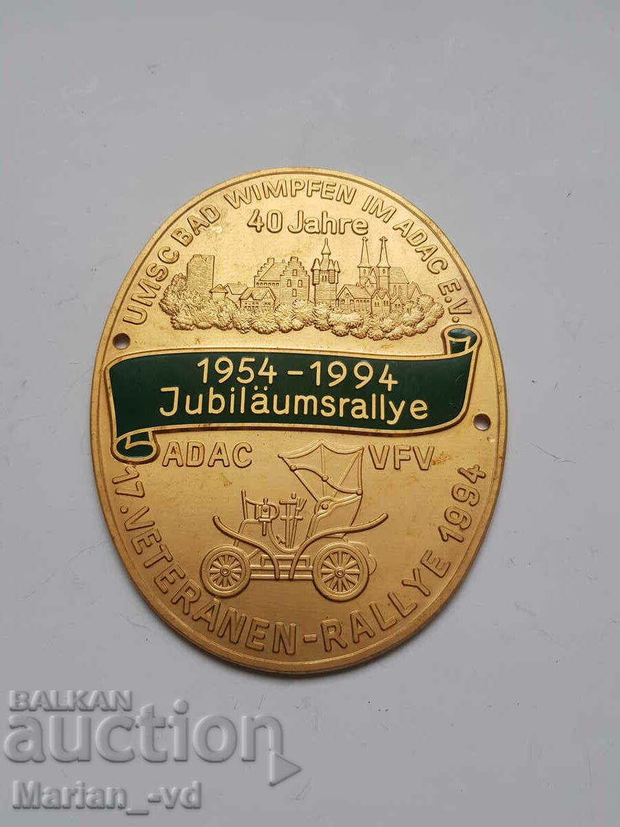 Bronze plaque from a car German vintage parade