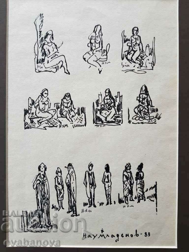 Auction NAUM HAJIMLADENOV 1894-1985 drawing Composition 1 figures 1983 Auction NAUM HAJIMLADENOV 1894-1985 drawing Composition 1 figures 1983