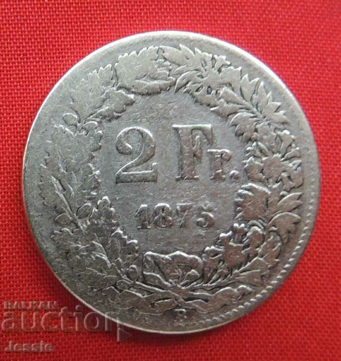 2 Francs 1875 B Switzerland Silver 2 Francs 1875 B Switzerland Silver