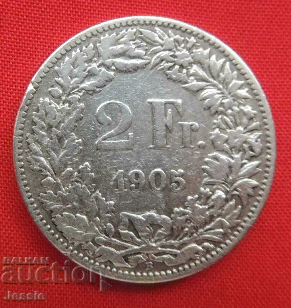 Licitație 2 Franci 1905 B Elveția Argint Licitație 2 Franci 1905 B Elveția Argint