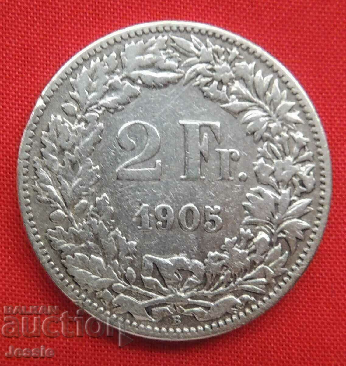 2 Franci 1905 B Elveția Argint 2 Franci 1905 B Elveția Argint