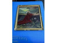 Pictură veche din sticlă deliană