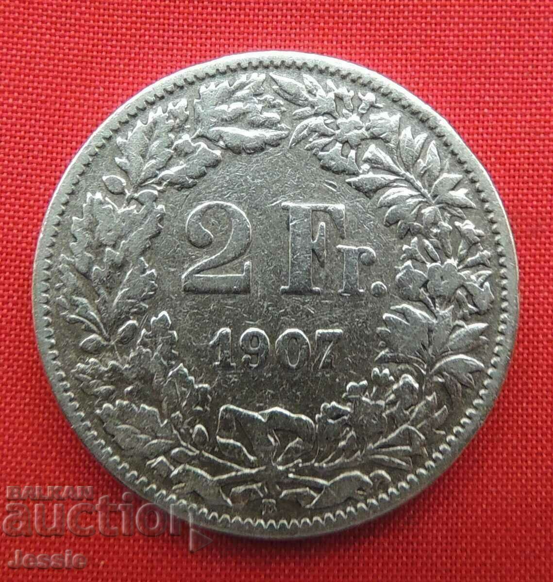 2 Franci 1907 B Elveția Argint
