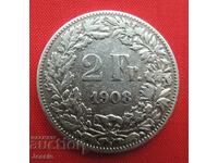 2 Franci 1908 B Elveția Argint