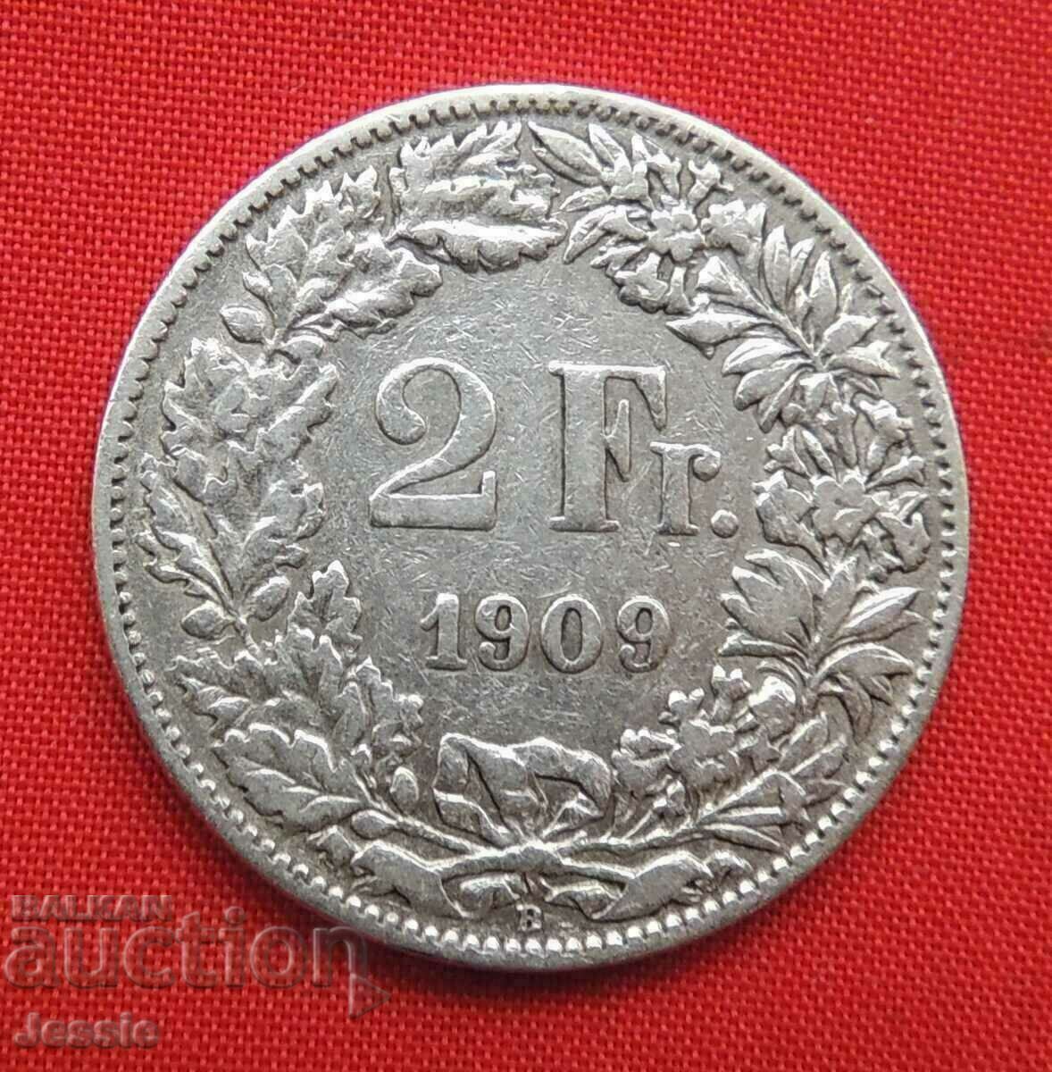 2 Φράγκα 1909 Β Ελβετία Αργυρό