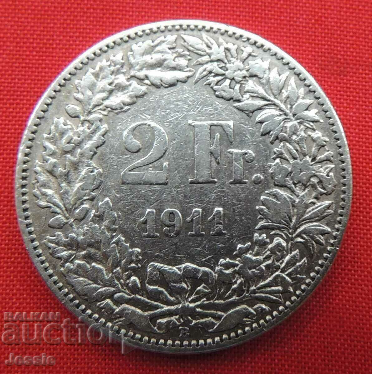 2 Франка 1911 B Швейцария сребро