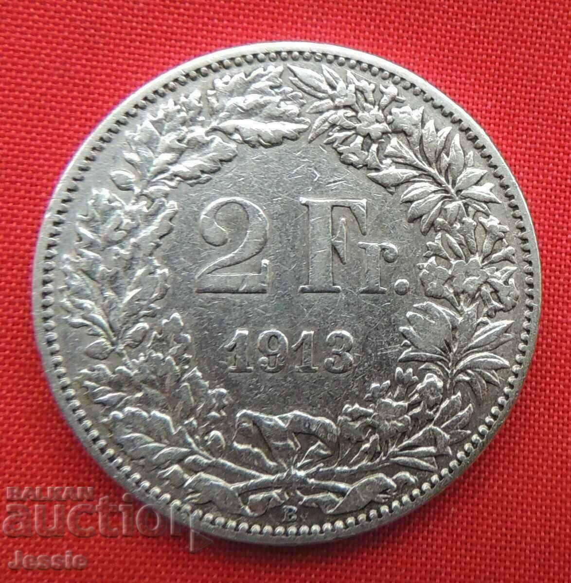 2 Francs 1913 B Switzerland Silver