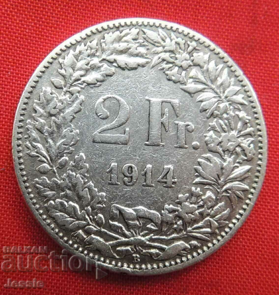 2 Francs 1914 B Switzerland Silver