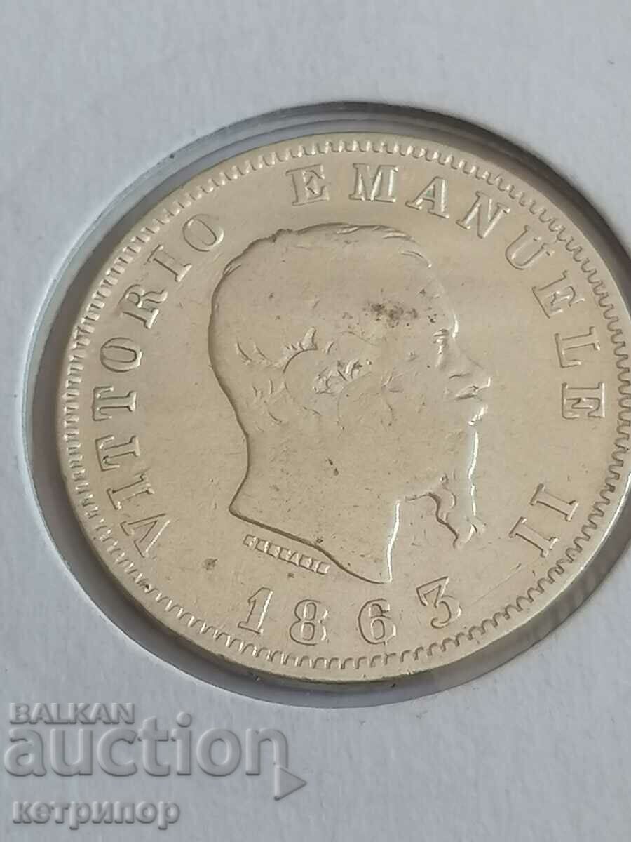 Auction Italy 1 Lira 1863 Silver M BN Auction Italy 1 Lira 1863 Silver M BN