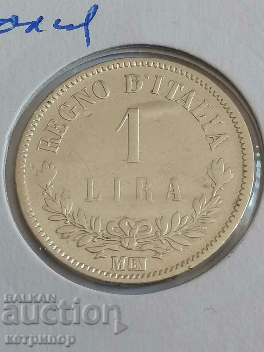 Italia 1 Lira 1863 Argint M BN