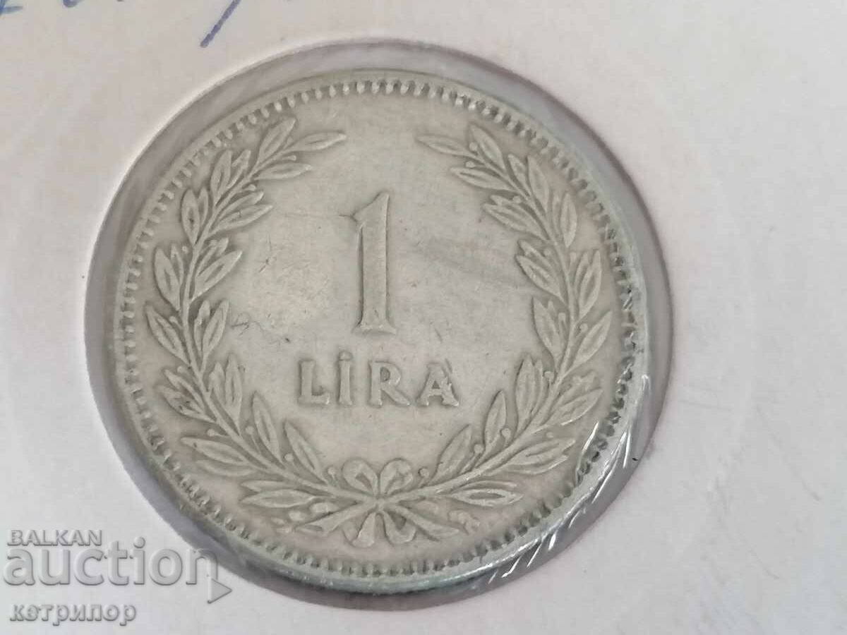 1 lira Turkey 1948. Silver