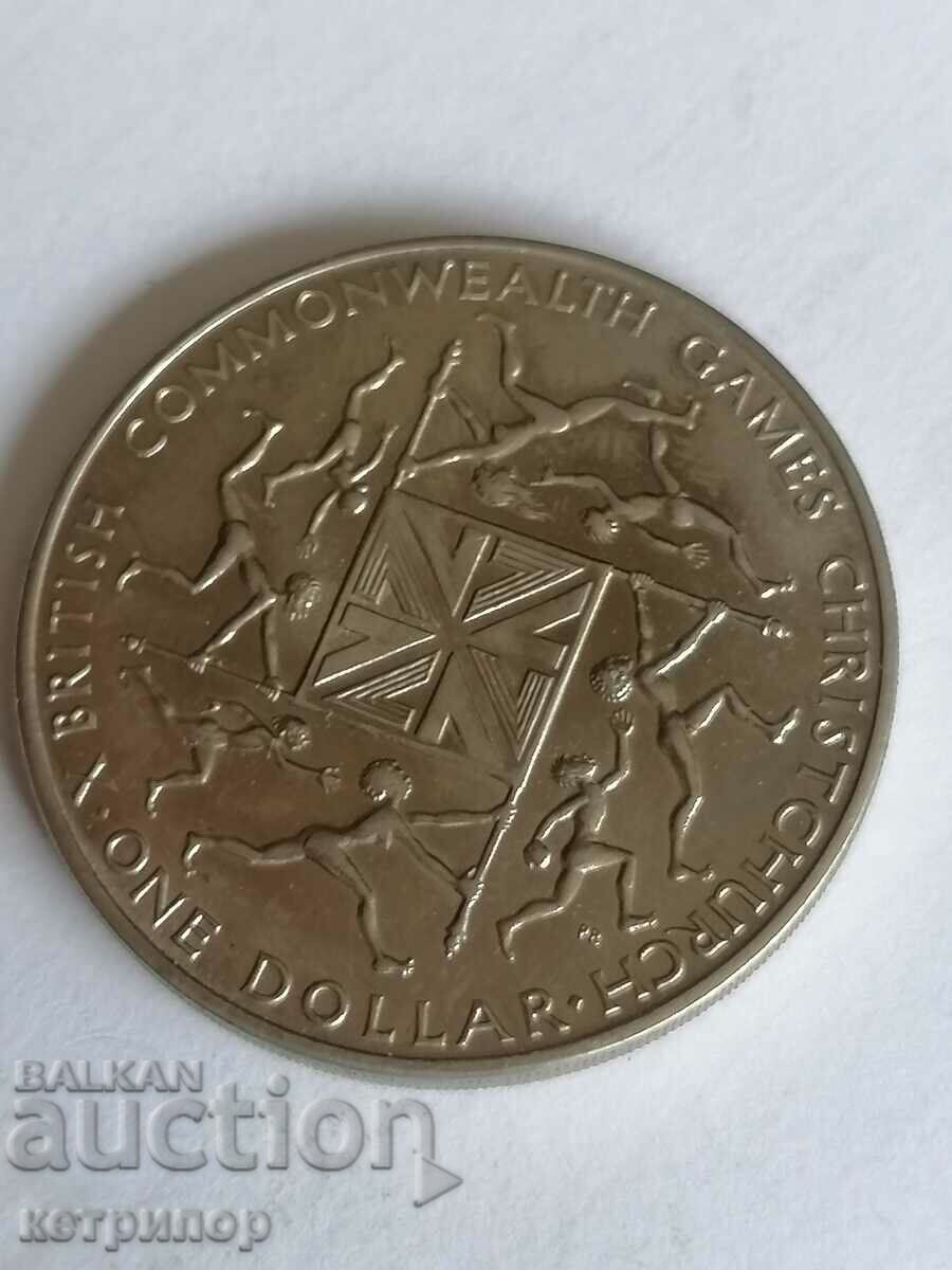 1 долар Нова Зеландия 1974 г. Голяма никел