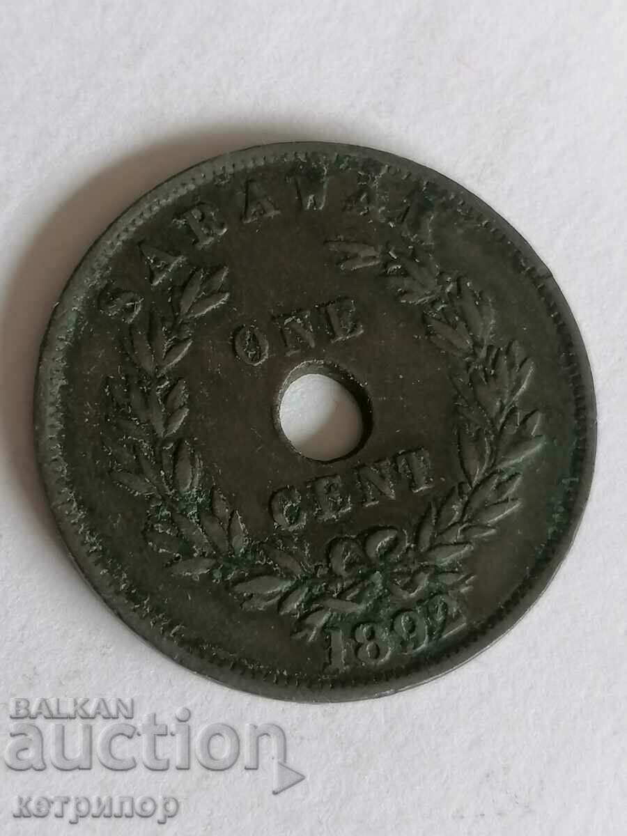 1 Cent Sarawak 1892 Cupru