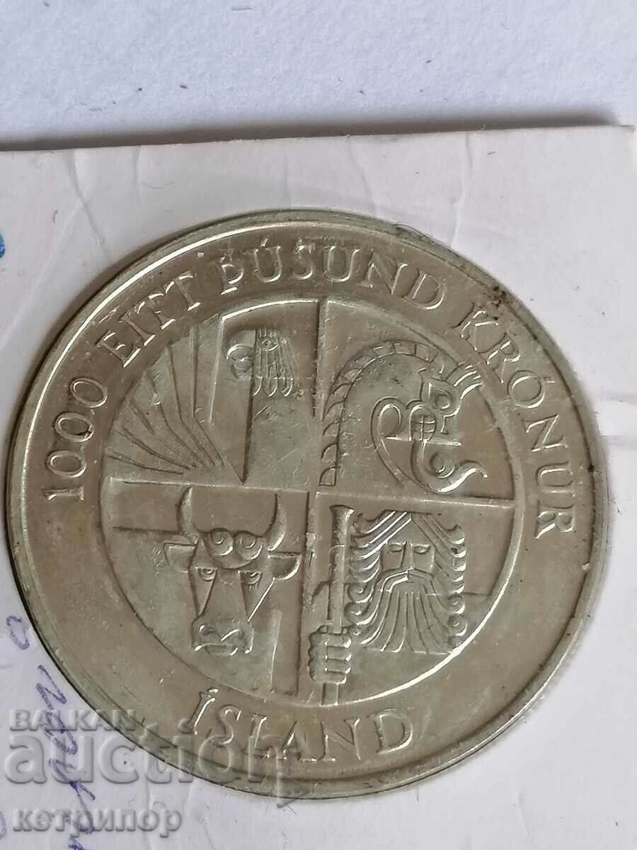 1000 крони 1974 г. Исландия голяма Сребърна