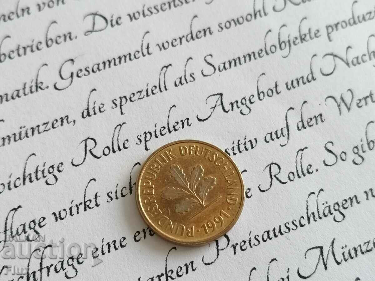 Coin - Germany - 5 Pfennig | 1991; series F with price 0.80 BGN | € 0.41 Coin - Germany - 5 Pfennig | 1991; series F with price 0.80 BGN | € 0.41