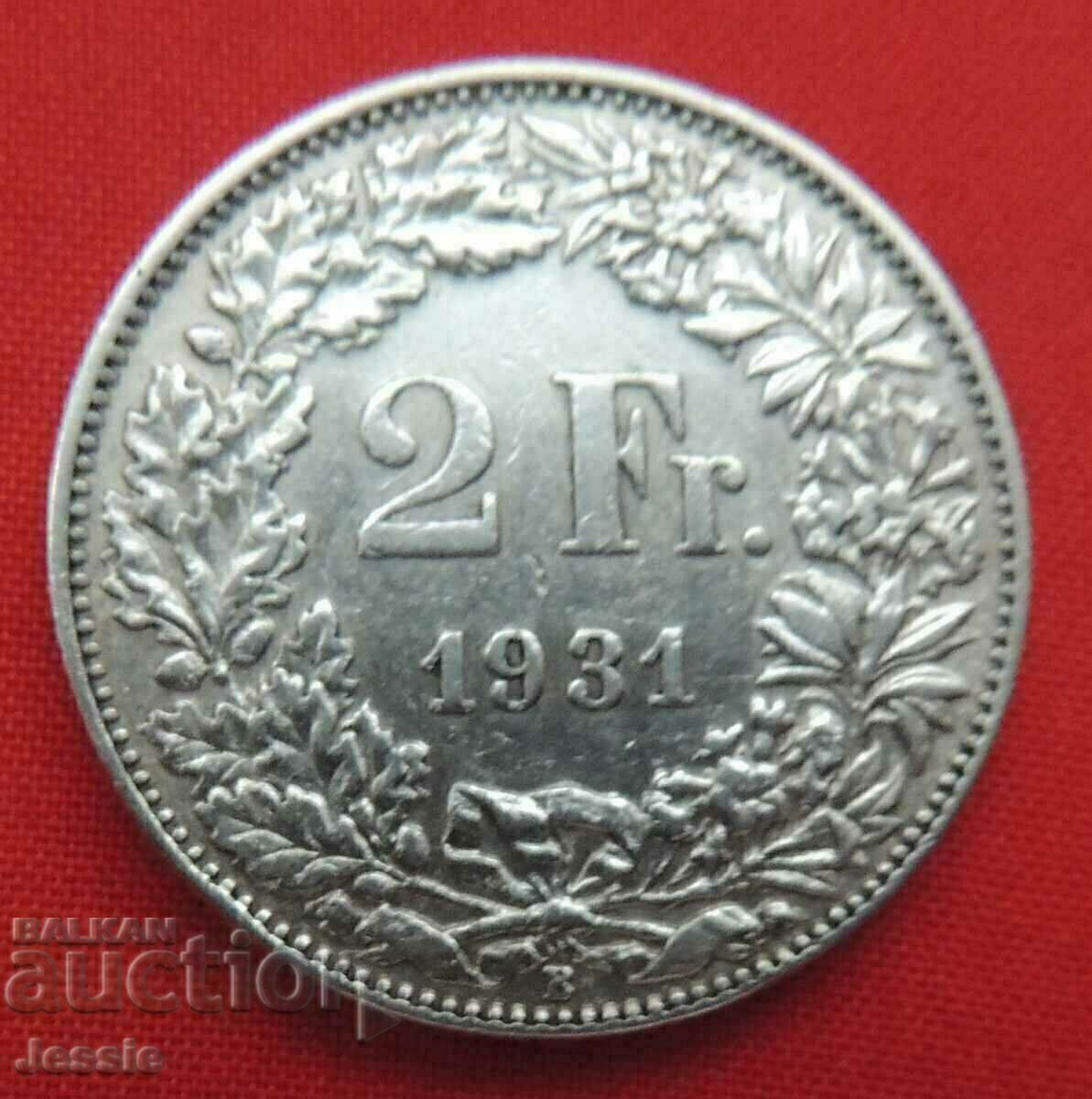 2 Francs 1931 B Switzerland Silver 2 Francs 1931 B Switzerland Silver