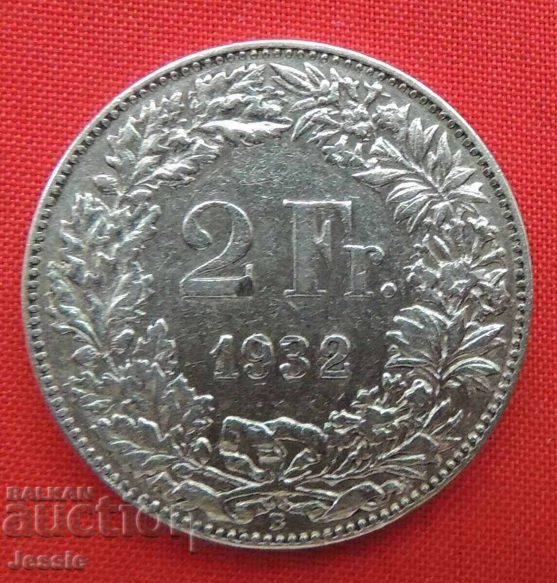 2 Франка 1932 B Швейцария сребро