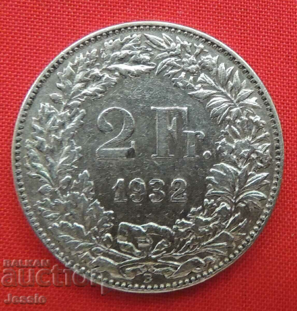 2 Francs 1932 B Switzerland Silver 2 Francs 1932 B Switzerland Silver