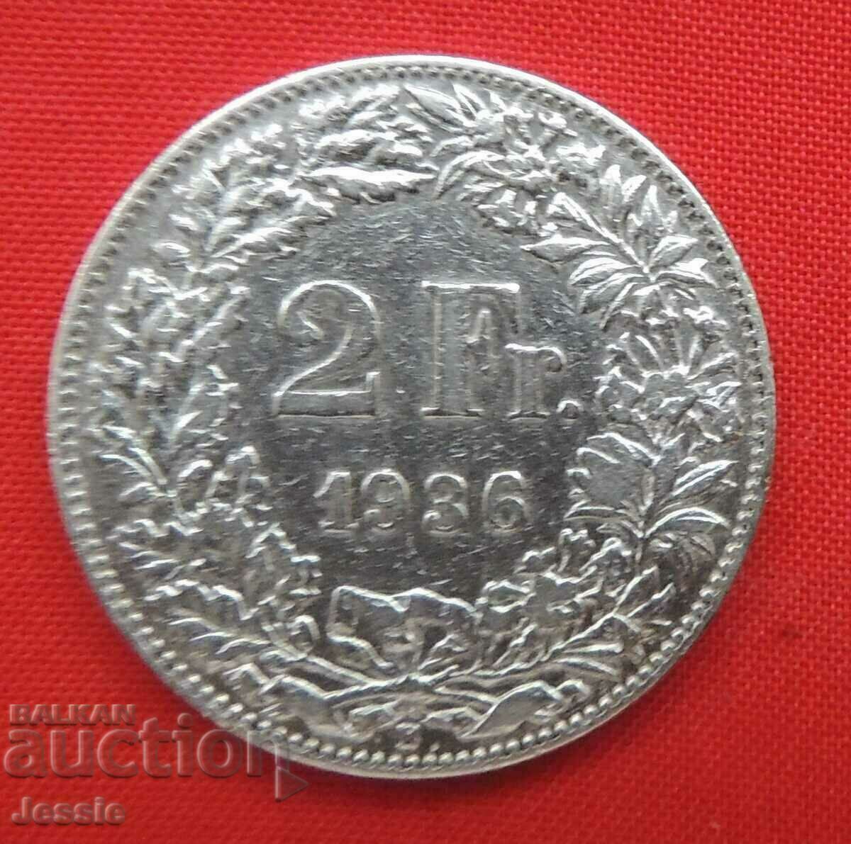 2 Франка 1936 B ШВЕЙЦАРИЯ сребро