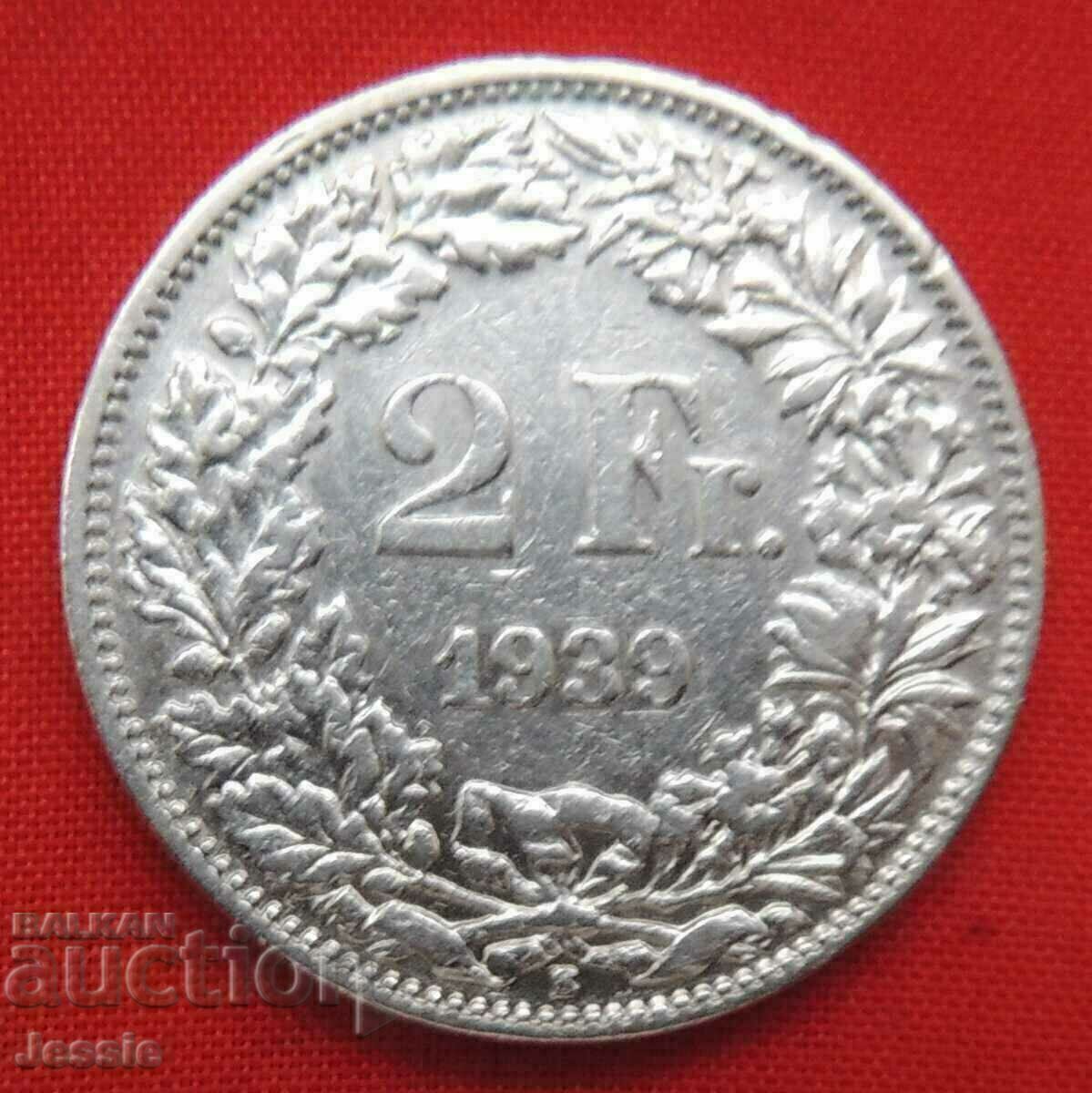 2 Франка 1939 B Швейцария сребро