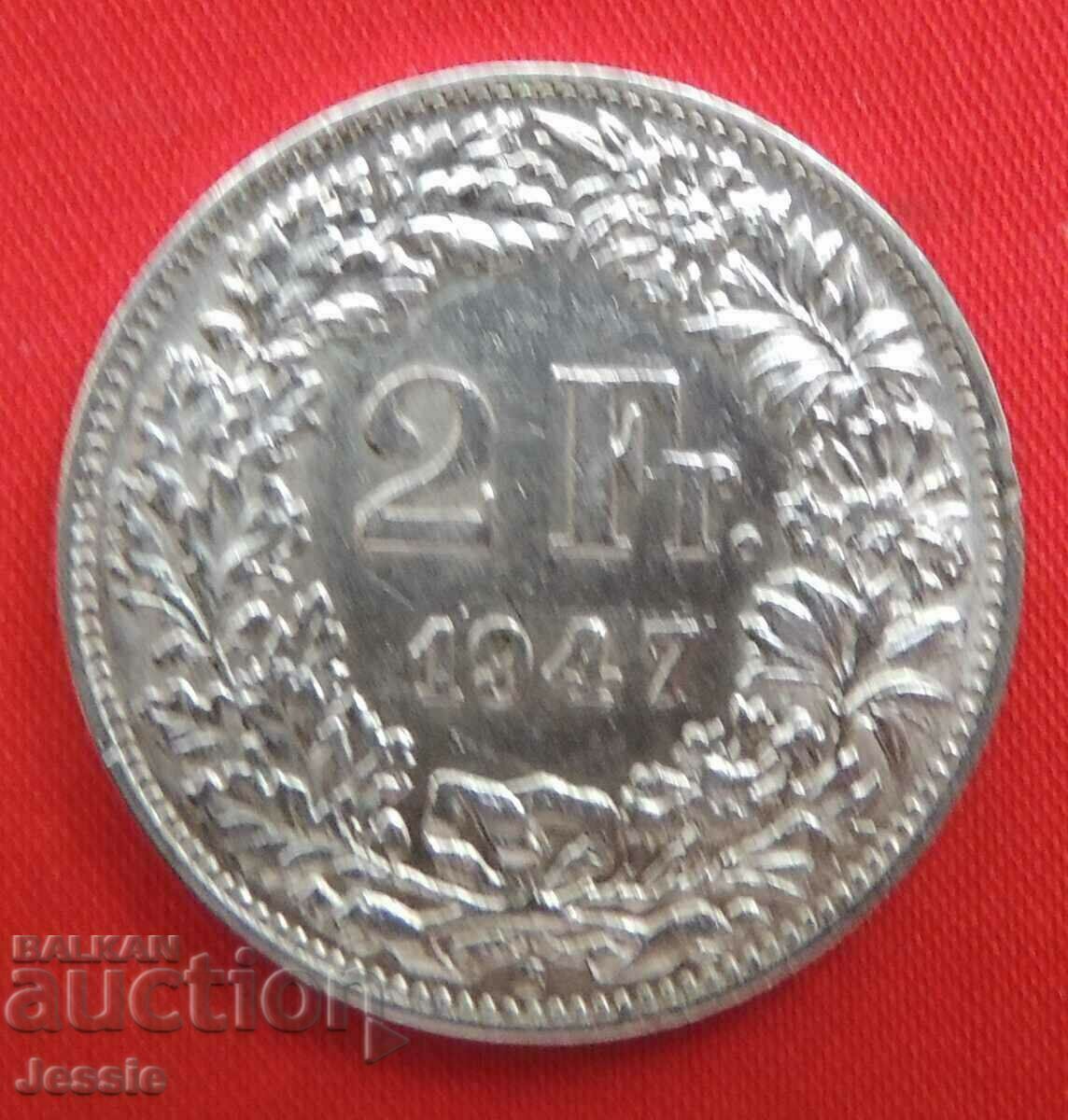 2 Francs 1947 B Switzerland Silver