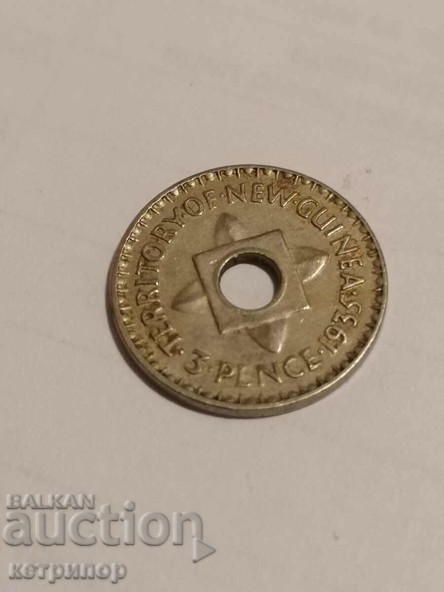 3 pence New Guinea 1935 nickel