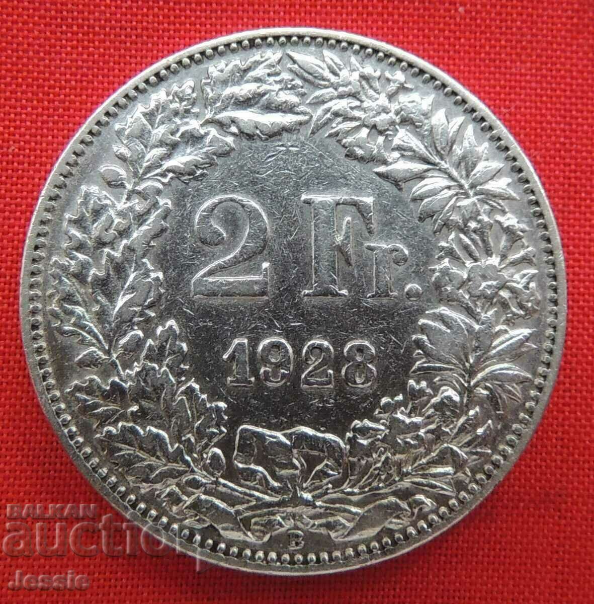 2 Franci 1928 B Elveția Argint