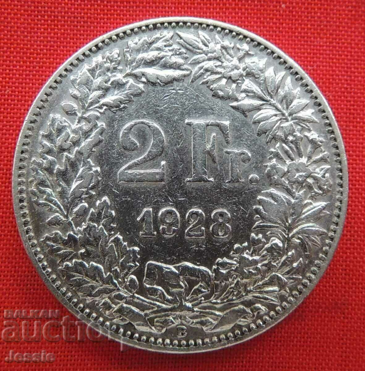 2 Φράγκα 1928 Β Ελβετία Αργυρό