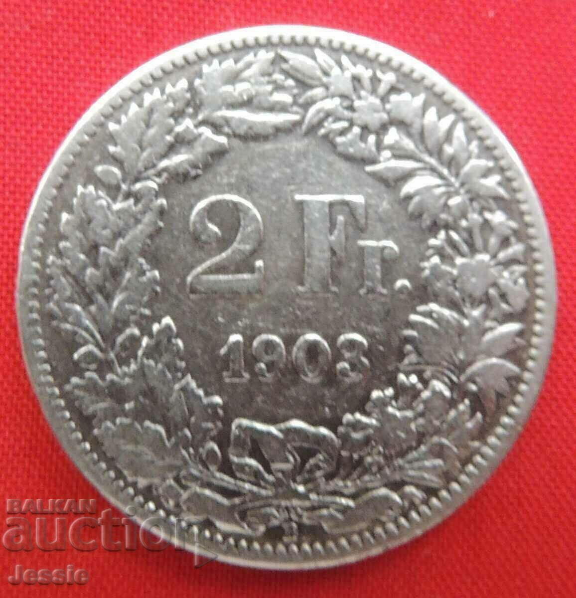 2 Φράγκα 1903 Β Ελβετία Αργυρό