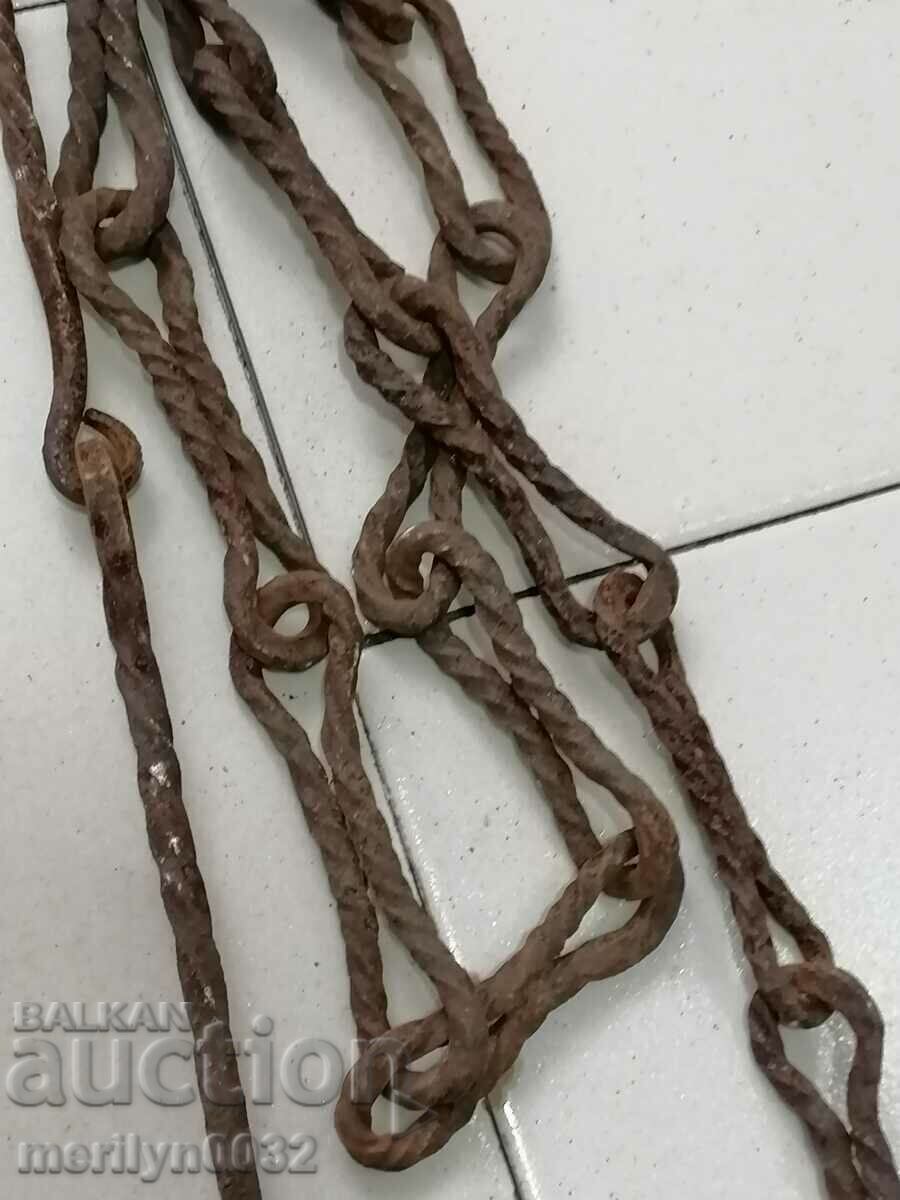 Auction  Old forged chain with hook, hearth for hearth chain hook