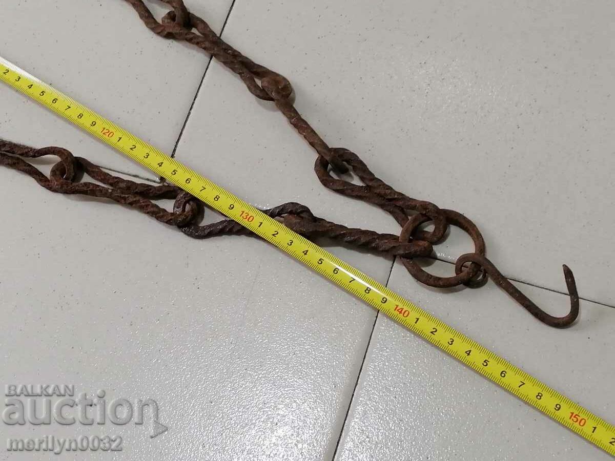 Delivery of Old forged chain with hook, hearth for hearth chain hook