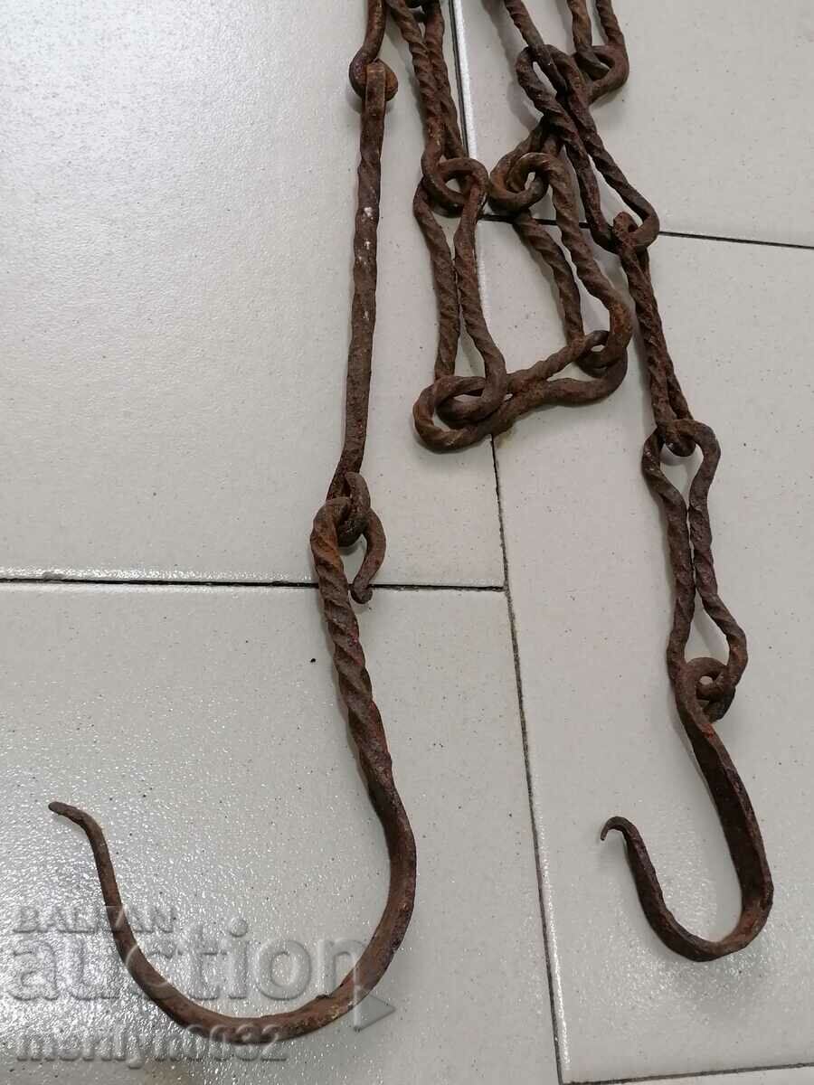 Old forged chain with hook, hearth for hearth chain hook - 5