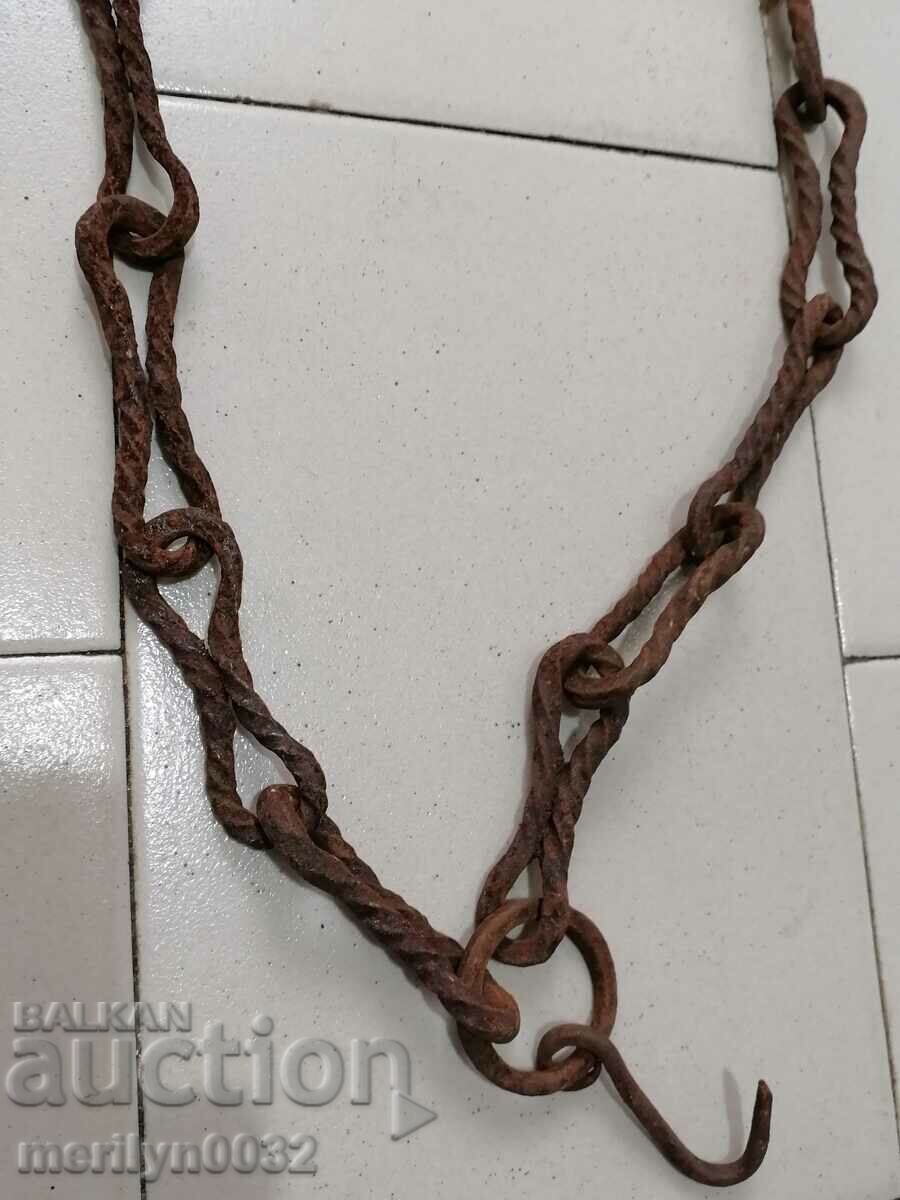Old forged chain with hook, hearth for hearth chain hook - 6