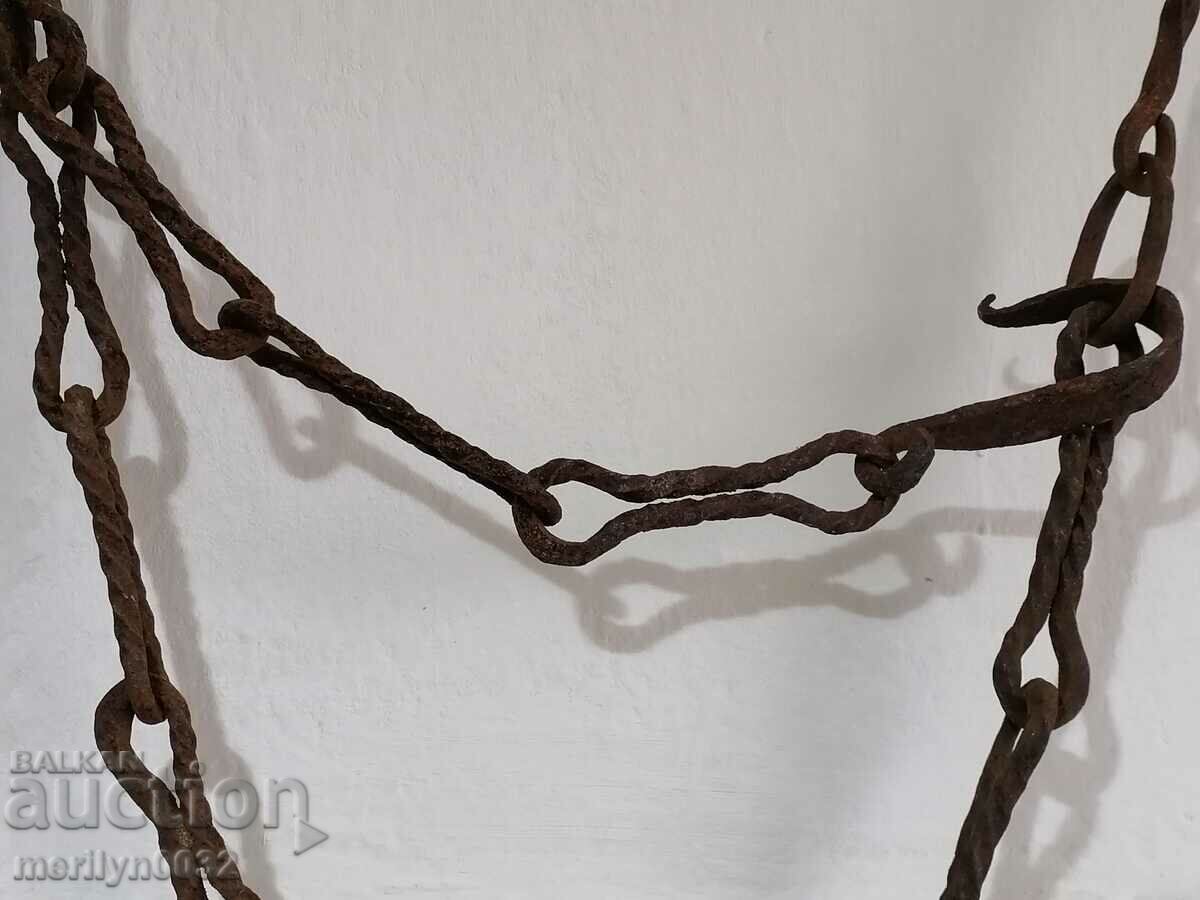 Old forged chain with hook, hearth for hearth chain hook - 7