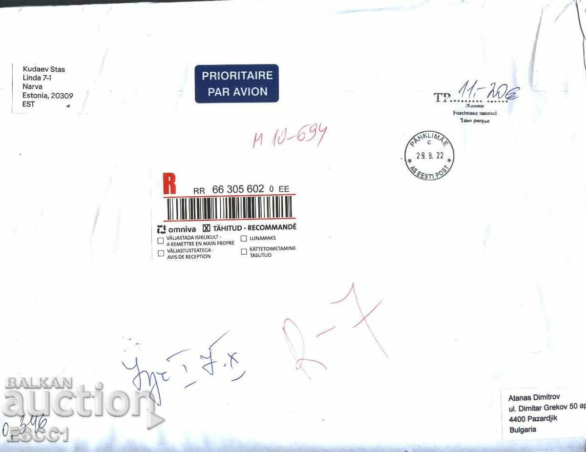 Traveled envelope - registered letter 2022 from Estonia