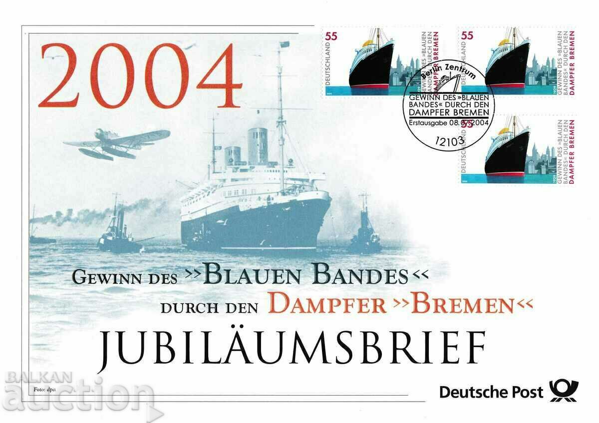 FDC кораби Германия 2004 с листовка и пощенска карта