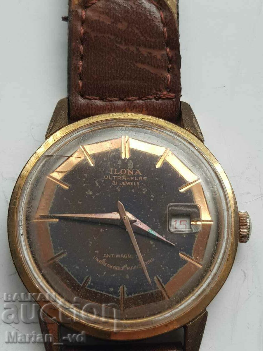 Auction  Men's ilona ultra flat gold plated mechanical watch