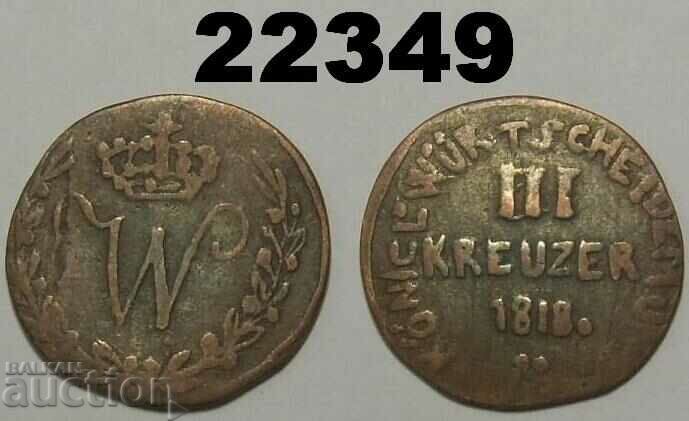 Monetăria Württemberg 3 Kreuzer 1818