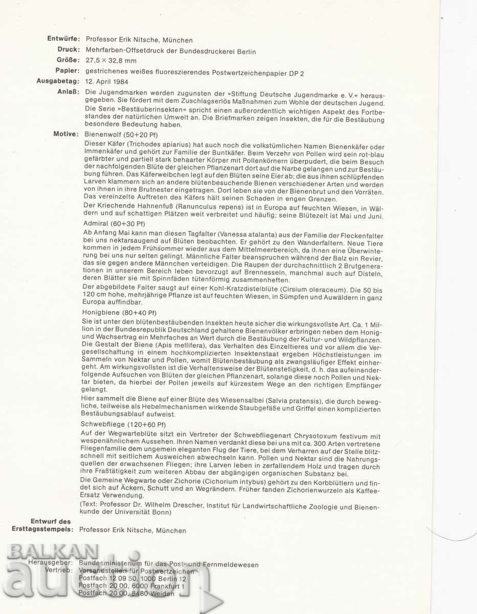 Auction Ersttagsblatt Germany 1984 and stamp series Auction Ersttagsblatt Germany 1984 and stamp series