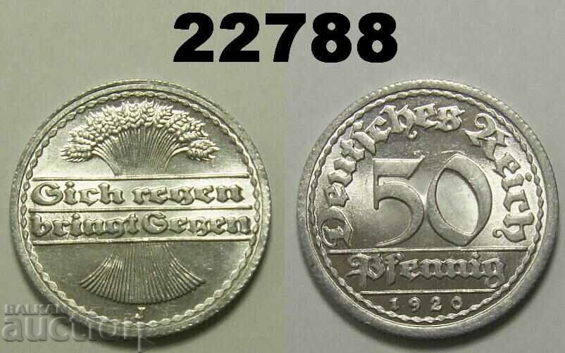 Germania 50 Pfennig 1920 J UNC Lovely